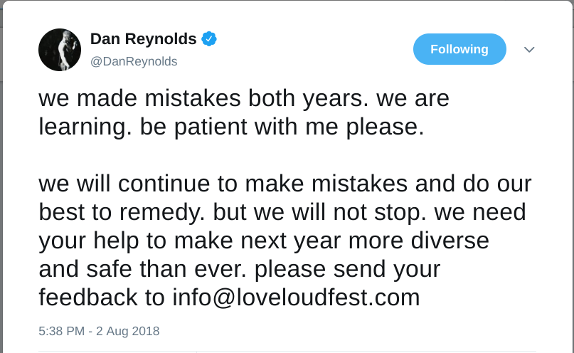 Dan reynolds loveloud tweet