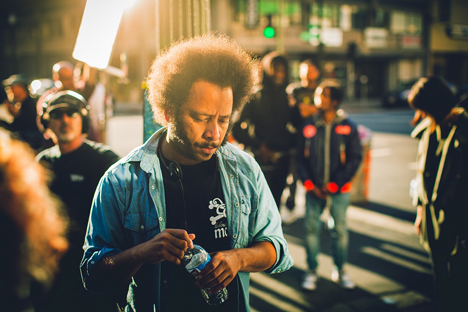 Boots Riley on set of Sorry to Bother You.